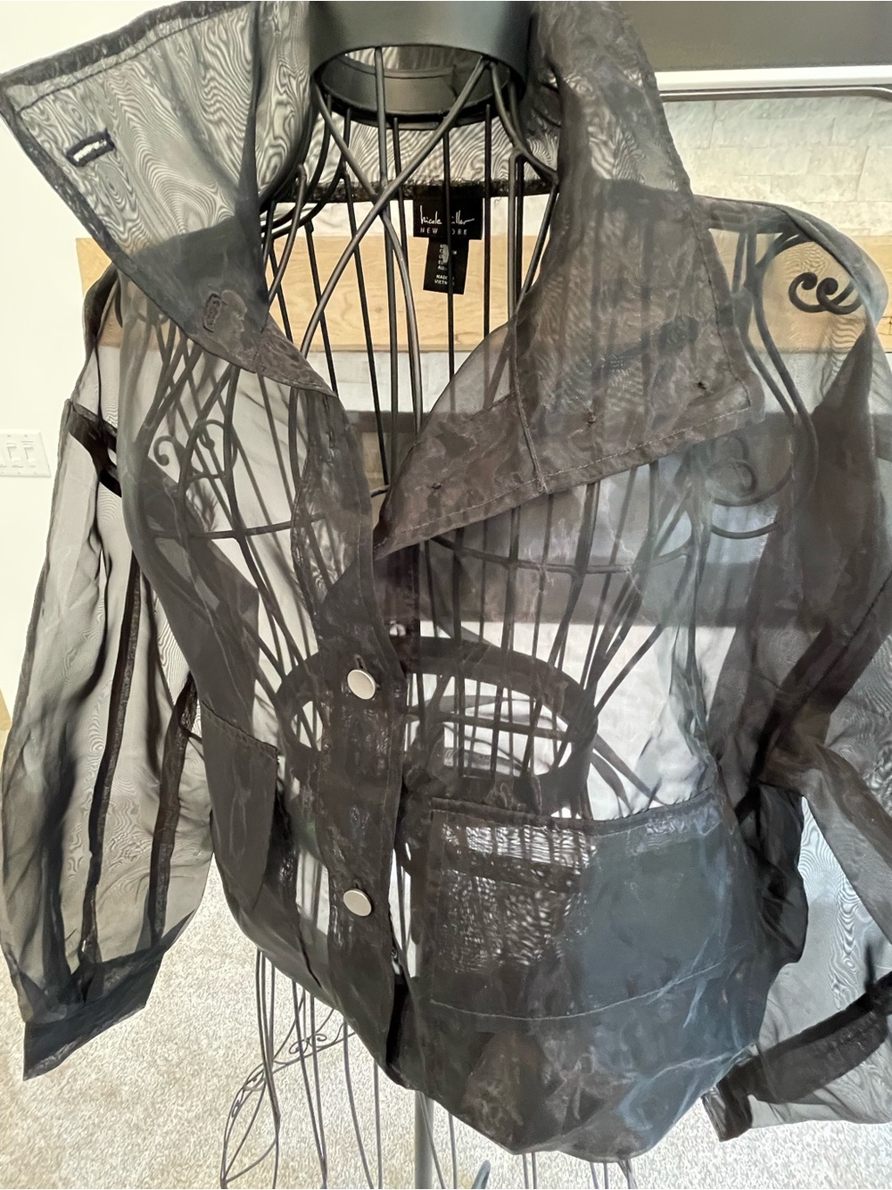 Nicole Miller Sheer Black Women's Jacket - Lightweight Button-Front Coat - Picture 2 of 5